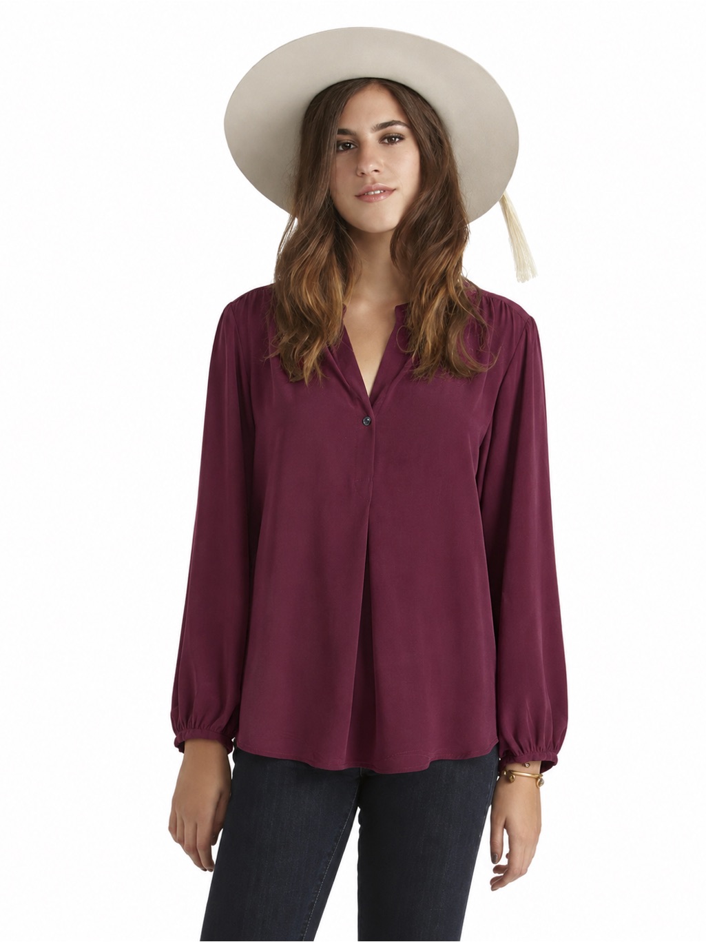 The Podolls 100% Silk Blouse Size Medium Rich Berry/Plum